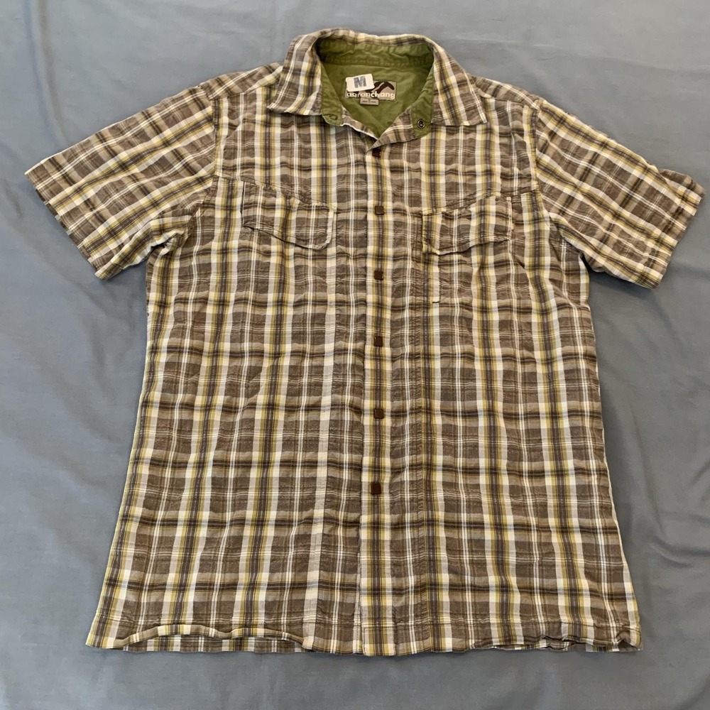 Aaron Chang Shirt Mens Medium Multicolor Plaid Short Sleeve Button Front Surfer